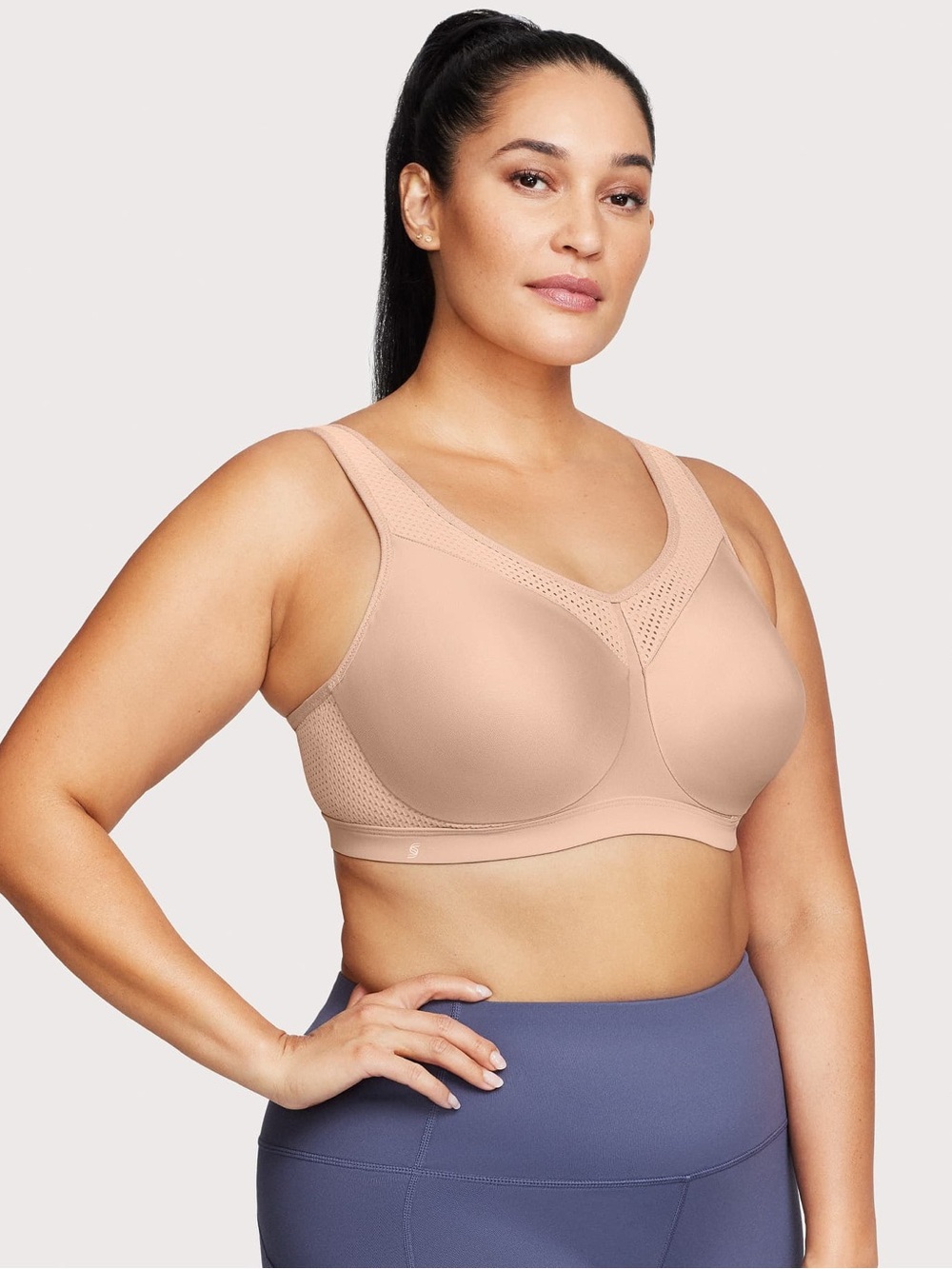 Glamorise Sport High Impact Wonder Wire Full Figure Bra in Cafe Tan, size 34H